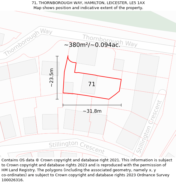 71, THORNBOROUGH WAY, HAMILTON, LEICESTER, LE5 1AX: Plot and title map