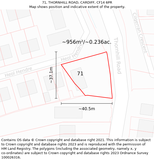 71, THORNHILL ROAD, CARDIFF, CF14 6PR: Plot and title map