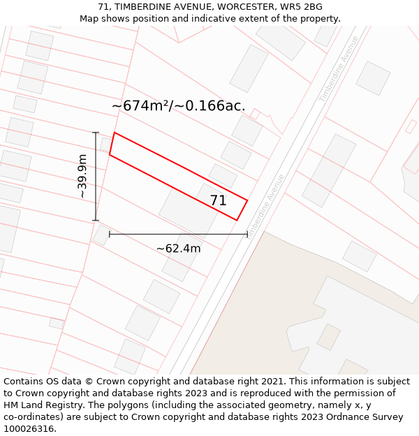 71, TIMBERDINE AVENUE, WORCESTER, WR5 2BG: Plot and title map
