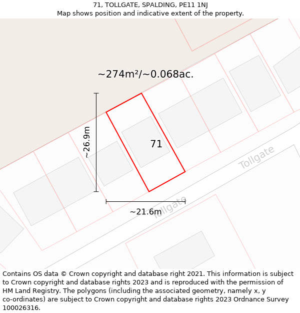 71, TOLLGATE, SPALDING, PE11 1NJ: Plot and title map