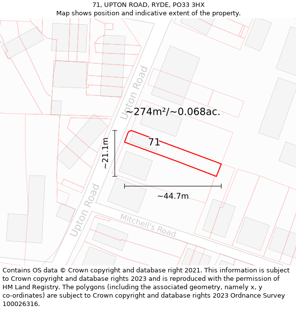 71, UPTON ROAD, RYDE, PO33 3HX: Plot and title map