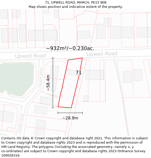 71, UPWELL ROAD, MARCH, PE15 9EB: Plot and title map