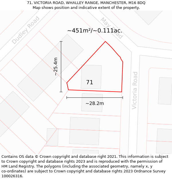 71, VICTORIA ROAD, WHALLEY RANGE, MANCHESTER, M16 8DQ: Plot and title map