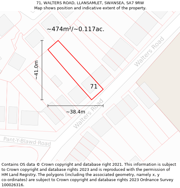 71, WALTERS ROAD, LLANSAMLET, SWANSEA, SA7 9RW: Plot and title map