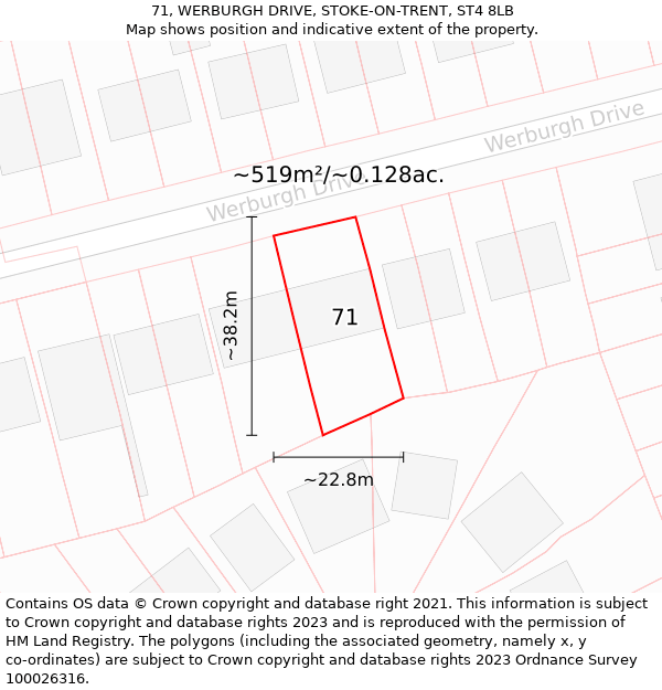 71, WERBURGH DRIVE, STOKE-ON-TRENT, ST4 8LB: Plot and title map