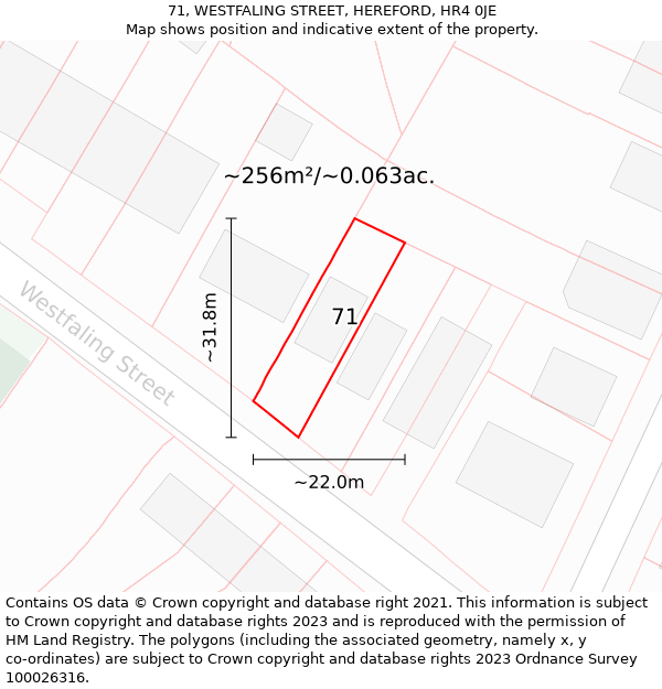 71, WESTFALING STREET, HEREFORD, HR4 0JE: Plot and title map