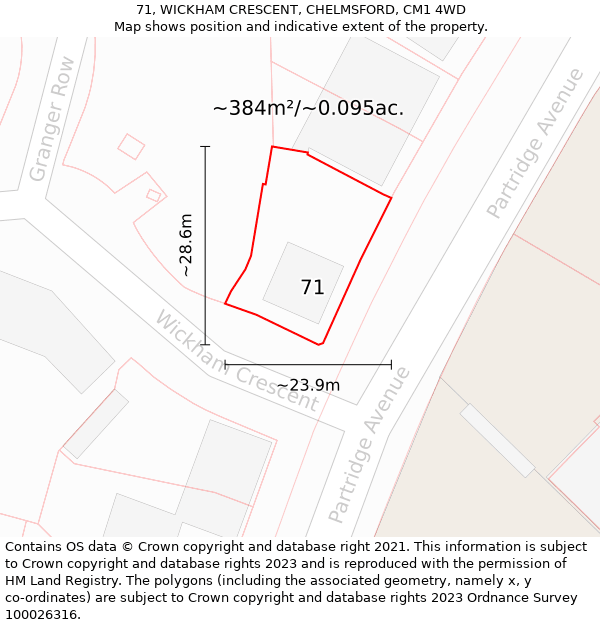 71, WICKHAM CRESCENT, CHELMSFORD, CM1 4WD: Plot and title map
