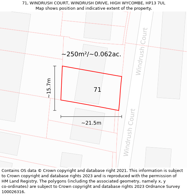 71, WINDRUSH COURT, WINDRUSH DRIVE, HIGH WYCOMBE, HP13 7UL: Plot and title map