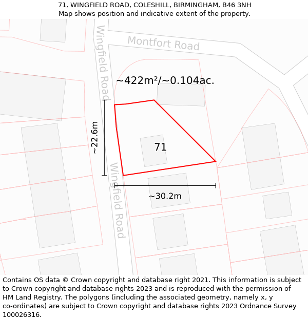 71, WINGFIELD ROAD, COLESHILL, BIRMINGHAM, B46 3NH: Plot and title map