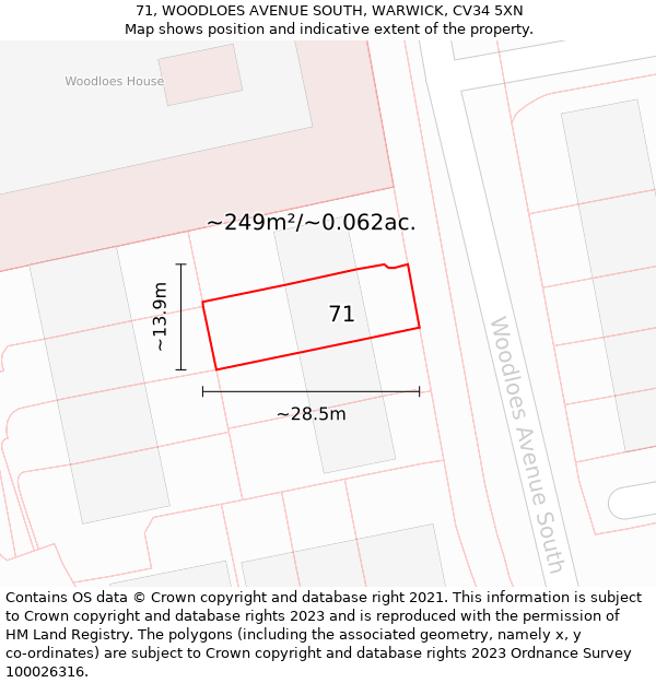 71, WOODLOES AVENUE SOUTH, WARWICK, CV34 5XN: Plot and title map