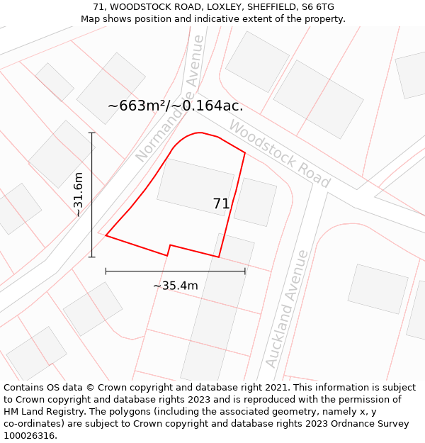 71, WOODSTOCK ROAD, LOXLEY, SHEFFIELD, S6 6TG: Plot and title map