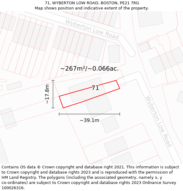 71, WYBERTON LOW ROAD, BOSTON, PE21 7RG: Plot and title map