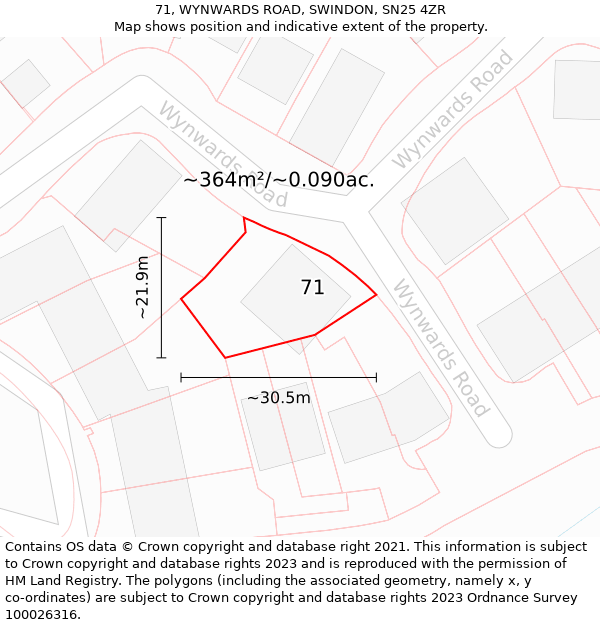 71, WYNWARDS ROAD, SWINDON, SN25 4ZR: Plot and title map