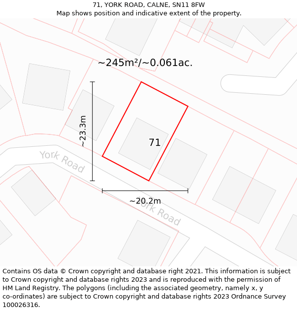 71, YORK ROAD, CALNE, SN11 8FW: Plot and title map