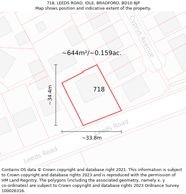 718, LEEDS ROAD, IDLE, BRADFORD, BD10 8JP: Plot and title map