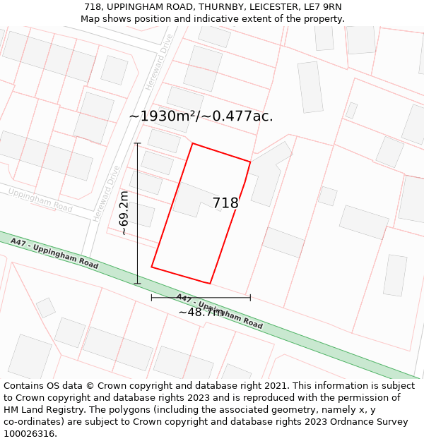 718, UPPINGHAM ROAD, THURNBY, LEICESTER, LE7 9RN: Plot and title map