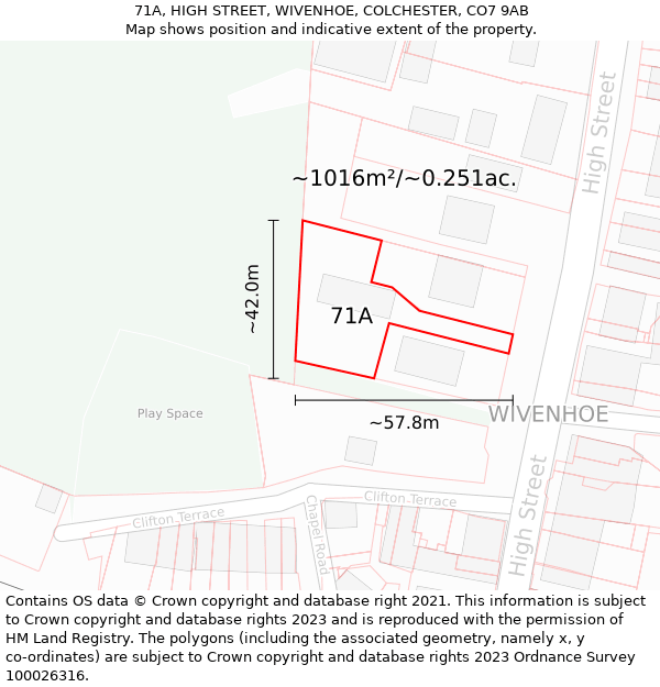 71A, HIGH STREET, WIVENHOE, COLCHESTER, CO7 9AB: Plot and title map