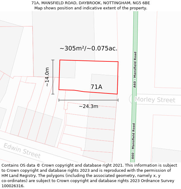 71A, MANSFIELD ROAD, DAYBROOK, NOTTINGHAM, NG5 6BE: Plot and title map