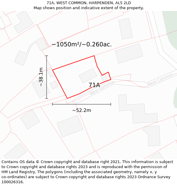 71A, WEST COMMON, HARPENDEN, AL5 2LD: Plot and title map