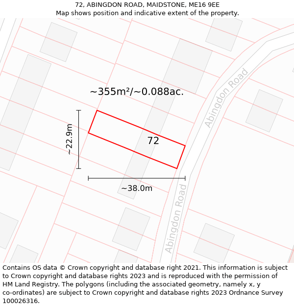 72, ABINGDON ROAD, MAIDSTONE, ME16 9EE: Plot and title map