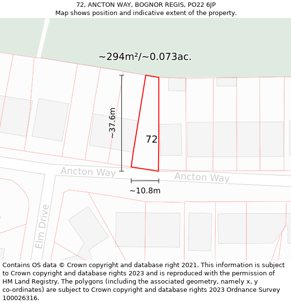 72, ANCTON WAY, BOGNOR REGIS, PO22 6JP: Plot and title map