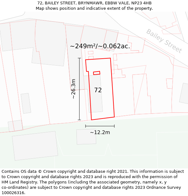 72, BAILEY STREET, BRYNMAWR, EBBW VALE, NP23 4HB: Plot and title map