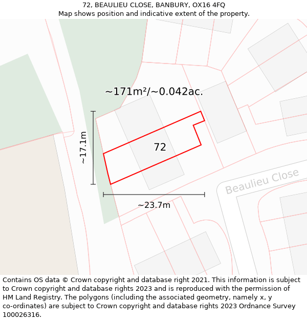 72, BEAULIEU CLOSE, BANBURY, OX16 4FQ: Plot and title map