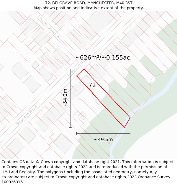 72, BELGRAVE ROAD, MANCHESTER, M40 3ST: Plot and title map