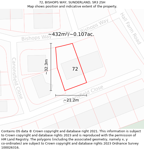 72, BISHOPS WAY, SUNDERLAND, SR3 2SH: Plot and title map