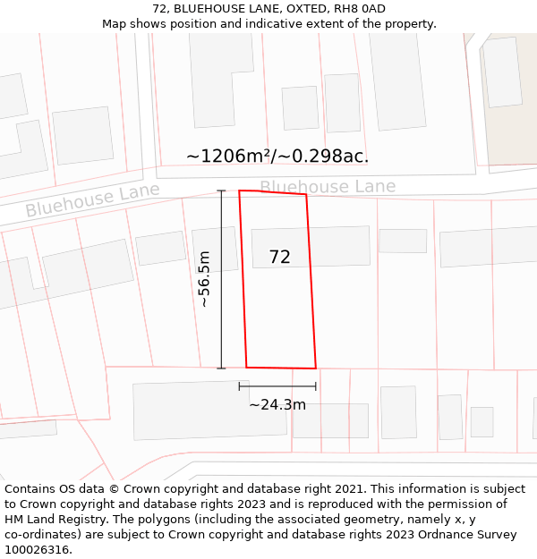 72, BLUEHOUSE LANE, OXTED, RH8 0AD: Plot and title map