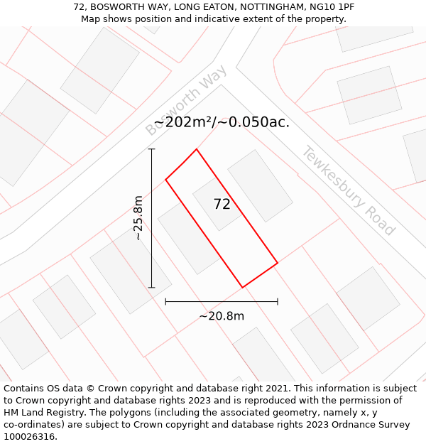 72, BOSWORTH WAY, LONG EATON, NOTTINGHAM, NG10 1PF: Plot and title map