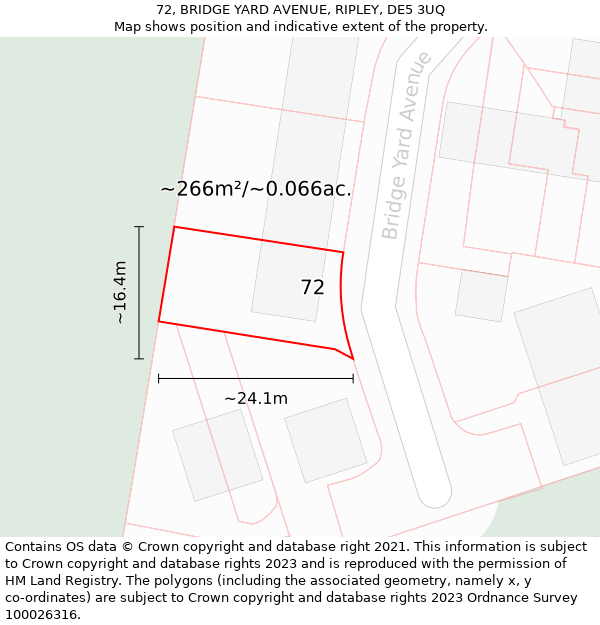 72, BRIDGE YARD AVENUE, RIPLEY, DE5 3UQ: Plot and title map