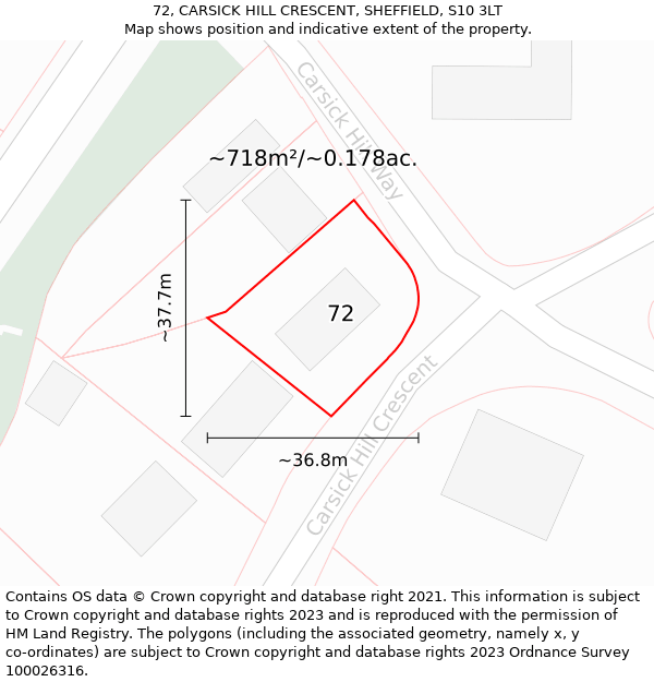 72, CARSICK HILL CRESCENT, SHEFFIELD, S10 3LT: Plot and title map
