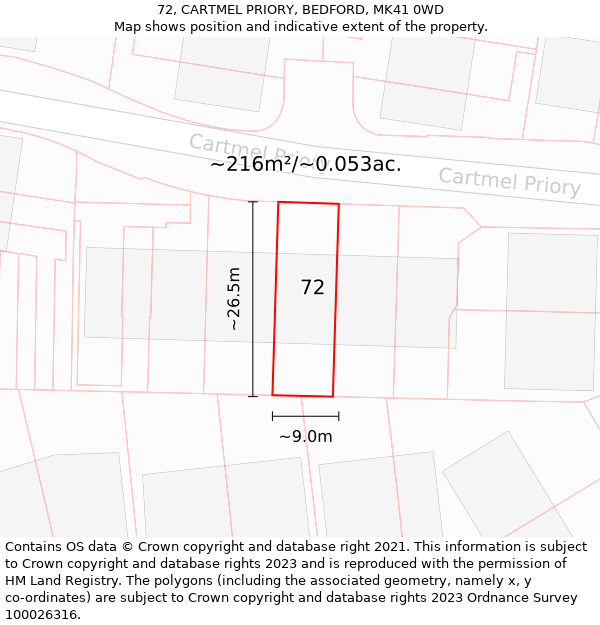 72, CARTMEL PRIORY, BEDFORD, MK41 0WD: Plot and title map