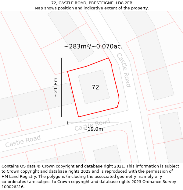 72, CASTLE ROAD, PRESTEIGNE, LD8 2EB: Plot and title map