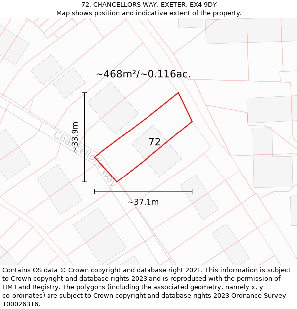 72, CHANCELLORS WAY, EXETER, EX4 9DY: Plot and title map