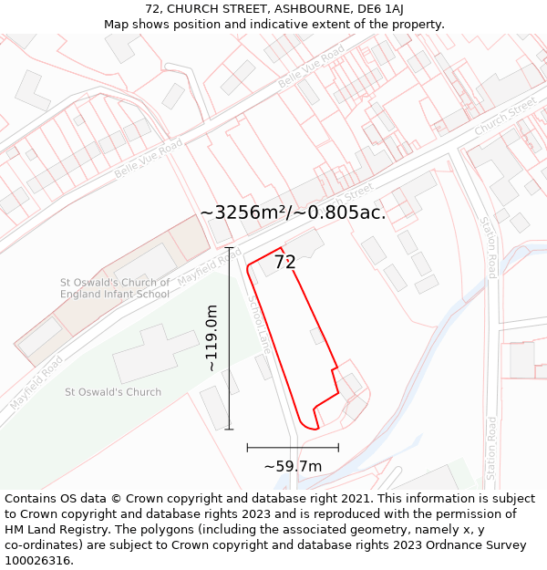 72, CHURCH STREET, ASHBOURNE, DE6 1AJ: Plot and title map