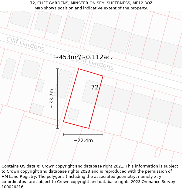 72, CLIFF GARDENS, MINSTER ON SEA, SHEERNESS, ME12 3QZ: Plot and title map