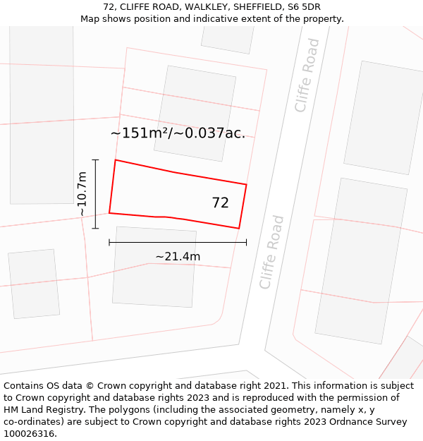 72, CLIFFE ROAD, WALKLEY, SHEFFIELD, S6 5DR: Plot and title map