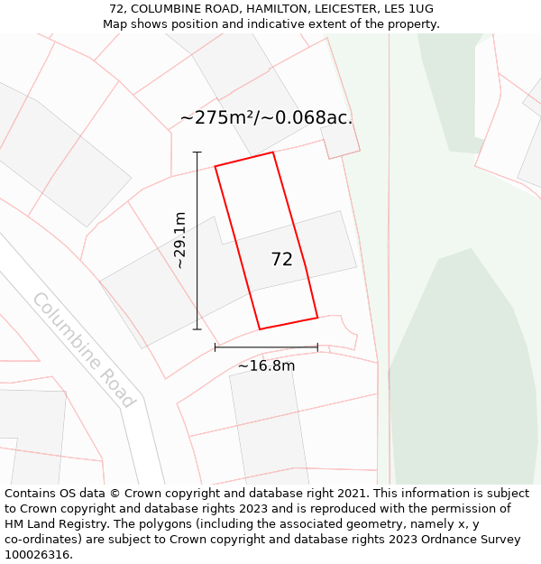 72, COLUMBINE ROAD, HAMILTON, LEICESTER, LE5 1UG: Plot and title map