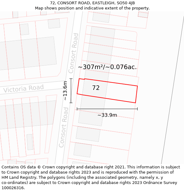 72, CONSORT ROAD, EASTLEIGH, SO50 4JB: Plot and title map