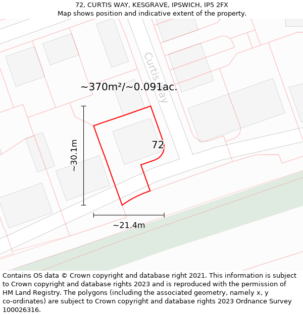 72, CURTIS WAY, KESGRAVE, IPSWICH, IP5 2FX: Plot and title map