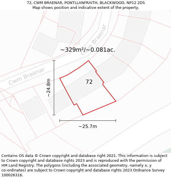 72, CWM BRAENAR, PONTLLANFRAITH, BLACKWOOD, NP12 2DS: Plot and title map