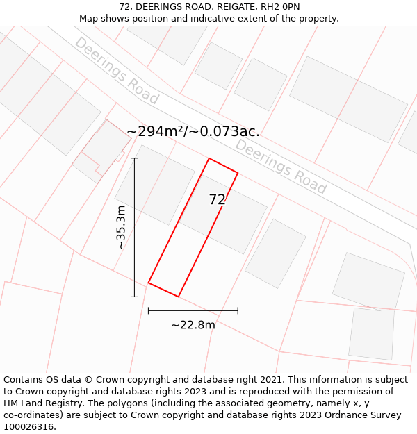 72, DEERINGS ROAD, REIGATE, RH2 0PN: Plot and title map