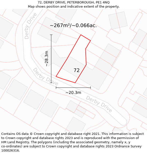 72, DERBY DRIVE, PETERBOROUGH, PE1 4NQ: Plot and title map