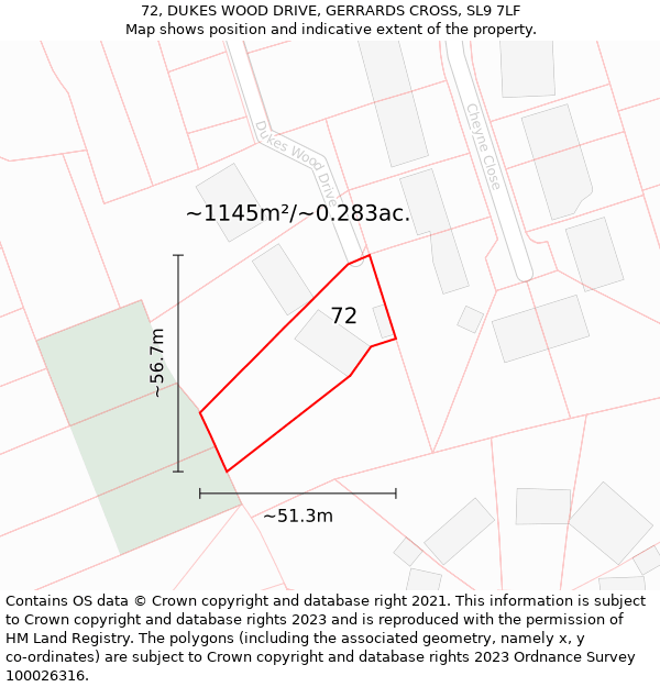 72, DUKES WOOD DRIVE, GERRARDS CROSS, SL9 7LF: Plot and title map