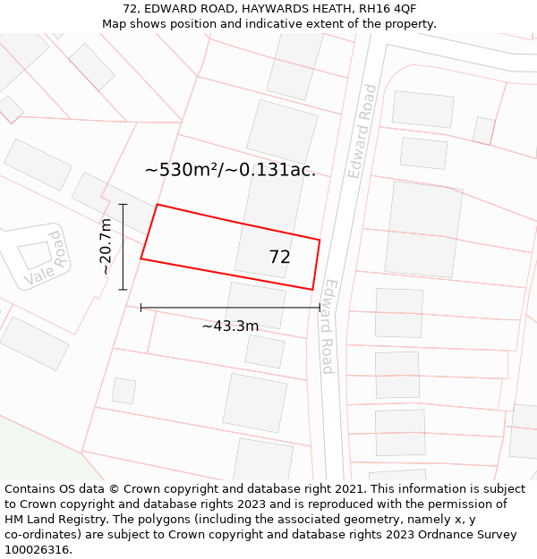 72, EDWARD ROAD, HAYWARDS HEATH, RH16 4QF: Plot and title map