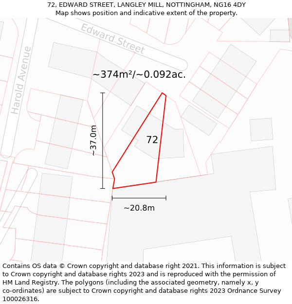 72, EDWARD STREET, LANGLEY MILL, NOTTINGHAM, NG16 4DY: Plot and title map