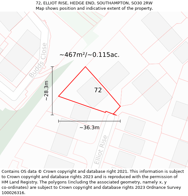 72, ELLIOT RISE, HEDGE END, SOUTHAMPTON, SO30 2RW: Plot and title map