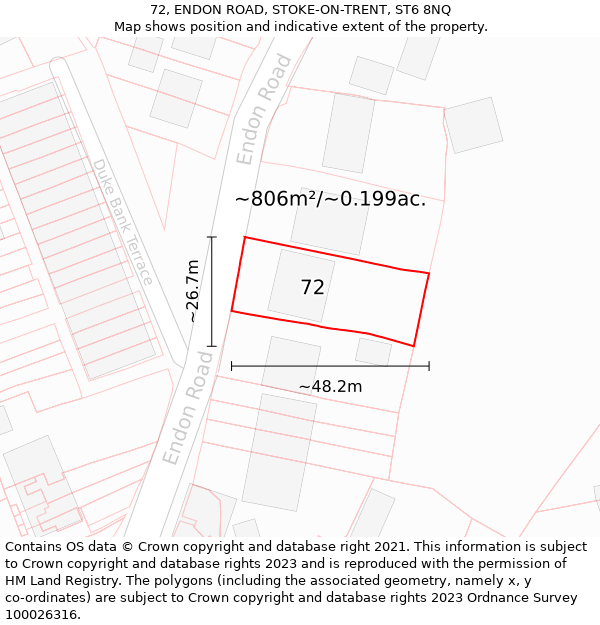 72, ENDON ROAD, STOKE-ON-TRENT, ST6 8NQ: Plot and title map